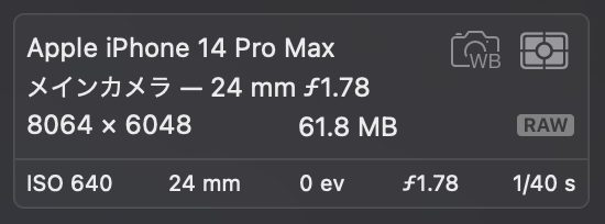 iPhone 14 Pro MaxのRAW撮影データは容量も超巨大