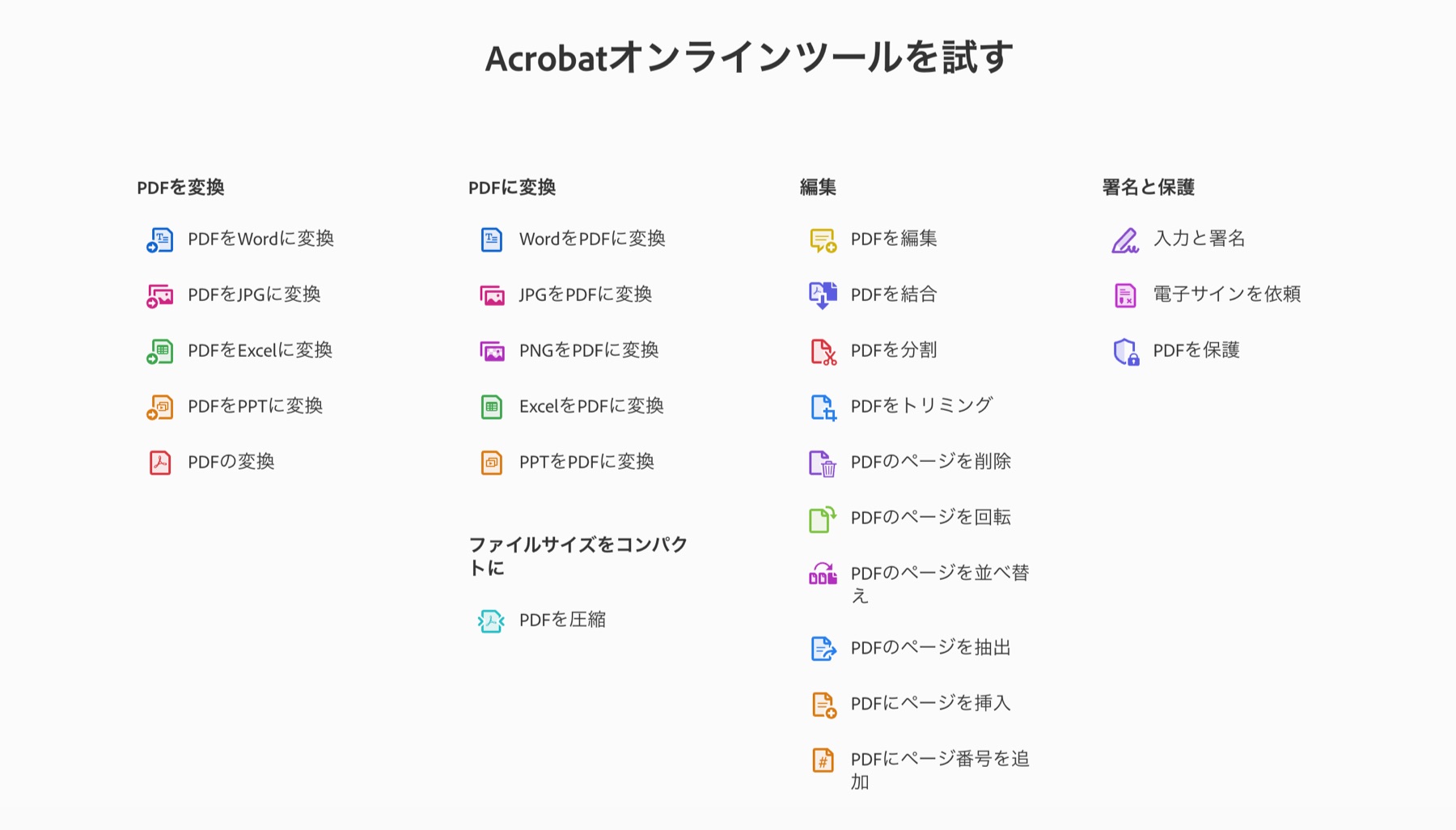 Adobe Acrobat オンラインツールでできること